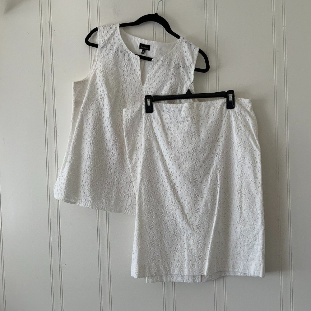 Talbots White Eyelet Sleeveless Top and Skirt Set